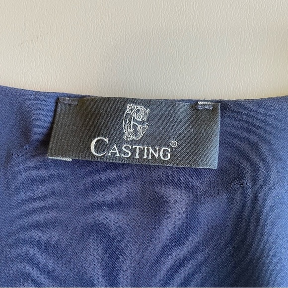 Casting Blouse - V-Neck, Jeweled Neckline, Blooming Sleeves - Blue & Silver - S - Picture 5 of 8